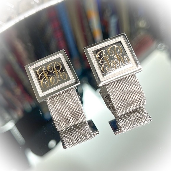 💕Beautiful Vintage Mesh Cufflinks Engraved Initials JR💕 - Picture 2 of 5